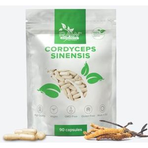 Cordyceps Sinensis 750 Mg 90 Cordyceps Capsules Hoge Dosis - Natuurlijk Voedingssupplement - Superfood Cordyceps Vital Mushroom - Zonder Magnesium Stearaat - Immuunsysteem & Welzijn by Raw Powders