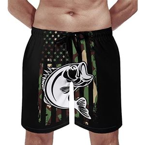 Camouflage Amerikaanse Vlag Bass Fishing Heren Zwembroek Casual Strand Shorts met Compressie Liner Sneldrogende Badmode met Zakken S