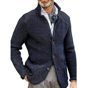 Gebreid Vest Voor Heren,Heren Trui Vest Slank Gebreid Stand Collar Colbert Eenvoud Zakelijke Sweater Jassen Met Zakken Effen Kleur Casual Sweatshirt Warm Overgangsjack,Donkerblauw,M