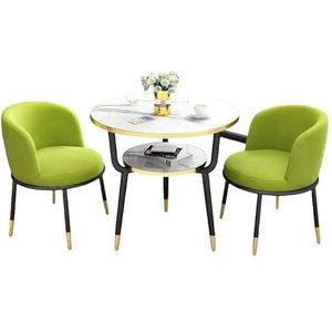 oenyaeu Ronde eettafel en gestoffeerde stoelen MDF tafelblad, lichte fauteuils met zwart metalen poot voor keuken, receptieruimte voor restaurant met kleine ruimte (groen, 90 cm-tafel+4 x stoel)