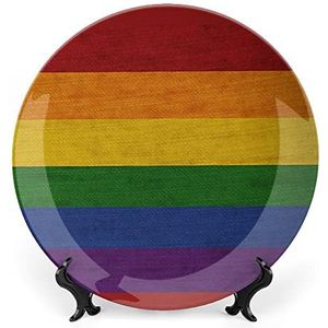 Gay Pride Vlag Bone China Plaat met Stand Ronde Decoratieve Plaat Vintage Thuis Wobble Plaat