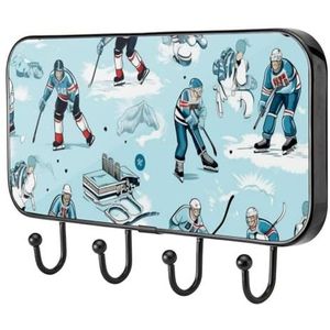 etoenbrc Blauwe cartoon ijshockey kapstok haken muur gemonteerd,4 ijzeren kleerhanger haken voor opknoping jassen, decoratieve kapstokken voor muur Heavy Duty voor kleding tas sleutel
