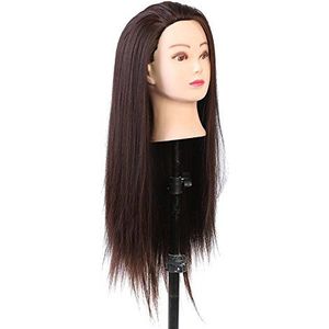 Make-up Mannequin Head, Real Hair Wimper Extensions Kapper Training Head Cosmetology Doll Head Blond Dark Brown Suit voor Bleken en Dyein en Cutting Braiding Practice.