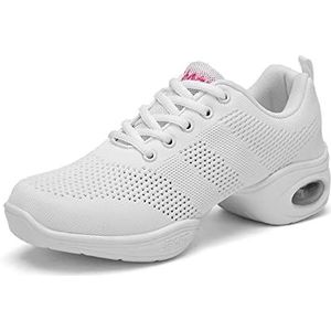 Danssneakers for dames Jazzschoenen - Veterschoenen Ballroom Outdoor Mesh Trainers Gesplitste zool Lichtgewicht ademende damesplatformschoen (Color : White, Size : 39 EU)