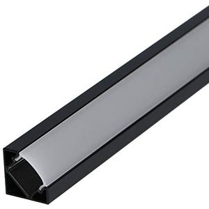 Set bestaande uit: aluminium profiel voor ledstrips, 100 cm, hoek 45°, set inclusief afdekking, zwart LT3, melkachtig