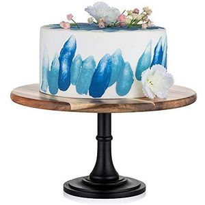 Nuptio Houten Taartstandaard Zwart: 29cm Diameter Rustieke Taartstandaard Voetstuk, Rond Houten Bruidstaartstandaard Hoog Cupcake Afternoon Tea Cakes Babyshower