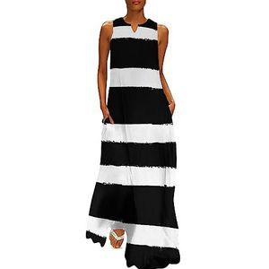 Zwarte verf strepen dames enkellengte jurk slim fit mouwloze maxi-jurken casual zonnejurk 5XL
