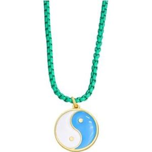 Koperen ketting Tai Chi Yin Yang ketting korte kleurrijke emaille ketting hanger sieraden dames cadeau (Style : F-Tgreen-LightBlue)