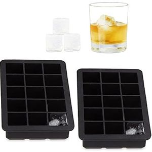 2x ijsblokjesvorm, voor vierkante ijsblokken van 2,5 cm, van BPA-vrij siliconen, HxBxD: 3 x 15 x 9,5 cm, zwart