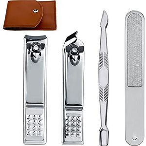 Econtal Nagelknipper Set van 4 met Nagelvijl en Huidverwijderaar, Vingernagels Teennagels Knipper Roestvrij Staal Nagel Nipper Manicure Pedicure, Etui