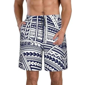 FRGMNT Heldere Kleurrijke Onkruid Patroon Print Mannen Sneldrogende Zwemshorts Strand Korte Board Spa Trunks Stretchy Gym Shorts Surfen Korte, Blauw Polynesisch Maori Tribal Patroon, XXL