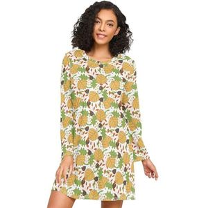 LI ZHI XIN Nachthemd voor dames, lange mouwen, nachthemd, nachthemden, slaapkleding, ronde hals, losse grote maten, nachtkleding, XXXL, tropische boombladeren, Meerkleurig, S