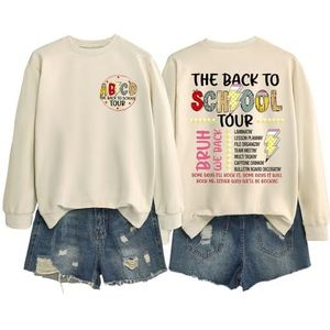 MLZHAN ABCD The Back To School Tour in Front Print Dames Sweatshirt The Back To School Tour Bruh We Back The Back The Back Print Shirt (Beige, XL), Beige, XL