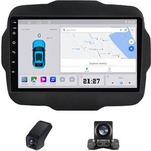 Android autoradio 2 Din geldt voor Jeep Renegade 2014-2018 met Draadloze Carplay Android Auto GPS Navi WiFi 9 inch met Bluetooth FM/RDS+ Achteruitrijcamera/Stuurwielbediening(C20Pro)