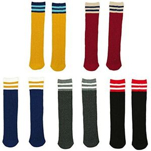 FYGOOD Set van 5 paar kniekousen voor kinderen, uniseks, strepen, Gestreept, M(4-10ans 40cm)