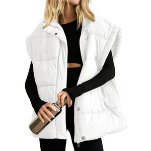 Vest Donsvest For Dames, Opstaande Kraag, Volledige Ritssluiting, Mouwloos, Gewatteerd, Verdikt Warm Vest Mouwloos Jasje(White,Large)