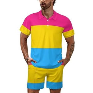 Pansexual Pride Flag Poloshirt voor heren, set met korte mouwen, trainingspak, casual, strandshirts, shorts, outfit, M