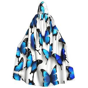 FRGMNT Veel blauwe vlinders print mannen Hooded Mantel, Volwassen Cosplay Mantel Kostuum, Cape Halloween Dress Up, Hooded Uniform