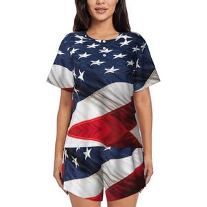 YQxwJL Amerikaanse Vlag Print Vrouwen Pyjama Sets Shorts Korte Mouw Lounge Sets Nachtkleding Casual Pjs Met Zakken, Zwart, L