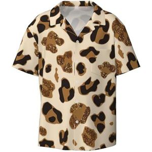 Dieren Luipaard Print Heren Jurk Shirts Atletische Slim Fit Korte Mouw Casual Business Button Down Shirt, Zwart, S