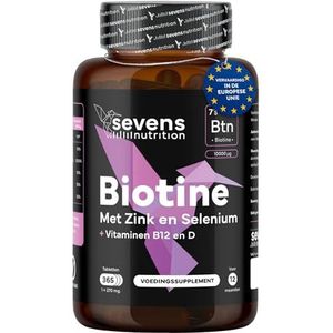 Biotine 10.000 mcg + Zink + Selenium + B12 | 365 Tabletten voor 1 Jaar | Haargroei Vrouwen | Vitamines voor Haar, Huid en Nagels - Sevens