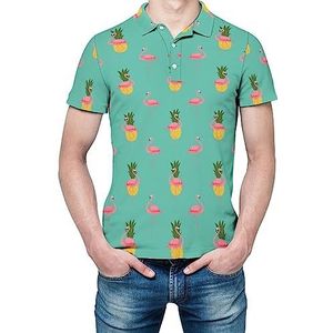 Kleurrijke Roze Flamingo En Ananas Heren Korte Mouw Shirt Golf Shirts Regular-Fit Tennis T-Shirt Casual Business Tops