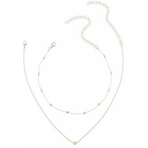 Fako Bijoux® - Ketting Hartje & Choker Bullets - Set - Goudkleurig