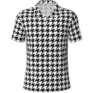 JBJGKHLP Houndstooth Zwarte Print Veelzijdige Polo Shirts Sport Activiteiten Korte Mouw Mannen Geschenken Dagelijks Dragen Zacht, Zwart, S