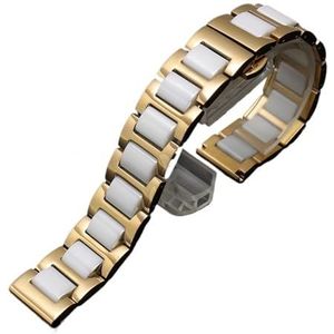 Jeniko Quick Release Keramische Horlogeband 14 15 16 17 18 19 20 21 22mm Zwart Wit Horlogeband For Mannen En Vrouwen Armband (Color : Gold white, Size : 18mm)