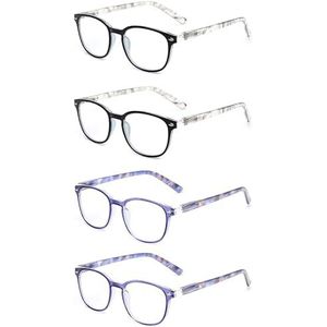 JM Leesbril Set van 4 Kwaliteit Veerscharnier Lezers Heren Dames Brillen om te Lezen +2.5 2 Stuks Grijs en 2 Stuks Blauw
