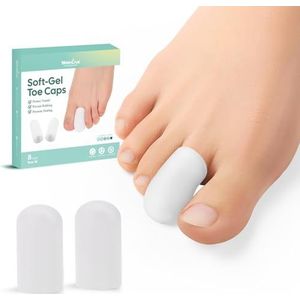 Welnove Gel teenkap en beschermer - doordrenkte siliconen teenbeschermers - teenkussens voor pijnverlichting, ontbrekende of ingegroeide teennagels, likdoorns, eelt, blaren (8 m, wit)
