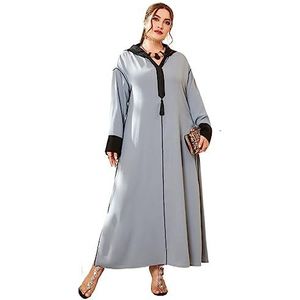 voor vrouwen jurk Plus Contrast Paneel Kwastje Detail Drop Schouder Hooded Jurk (Color : Dusty Blue, Size : 0XL)