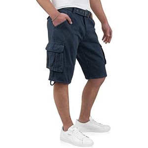 Indicode Kjeld Cargoshorts voor heren, met 6 zakken, incl. stoffen riem van 100% katoen, korte broek, bermuda, zomer, herenshorts, korte cargobroek, korte zomerbroek voor mannen, Donkerblauw, S