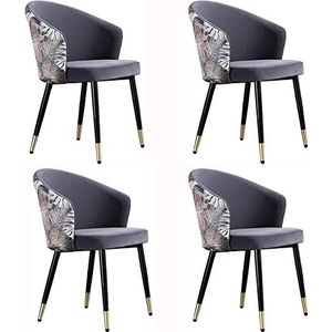 GEIRONV Moderne eetkamerstoel set van 4, met metalen poten fluwelen rugleuningen zitting woonkamer stoel huishoud make-up stoel dressing stoel Eetstoelen (Color : Dark gray, Size : 43x44x79cm)