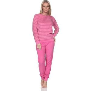 Normann Dames badstof pyjama met manchetten pyjama in strepenlook - ook in grote maten, kleur: roze, maat: 52-54