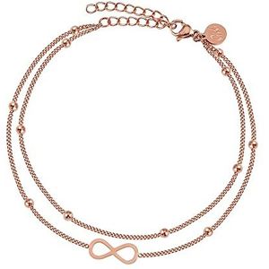 Infinity enkelbandje voor dames I Waterdicht infinity enkelbandje (22-27cm) in 18K goud, zilver en roségoud I Enkelbandjuwelen met kralen voor dames (Rose)