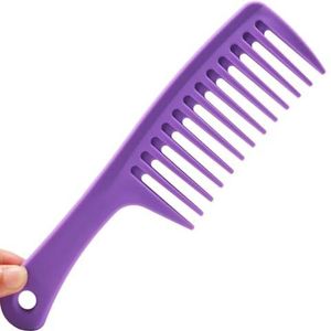 Rechte handgreep grote maat medium maat brede kam krullend haar kapperskam hittebestendig (maat : paars)