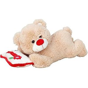 Teddybeer knuffelbeer liggend op kussen 44 cm lang pluche beer knuffel fluweelzacht