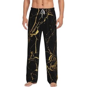 OKFSTY Zwarte Gouden Marmeren Herenpyjamabroeken,Pyjama Polyester Broek Voor Mannen Zachte Lange Lounge Pj Slaap Broek Met Zakken, Wit, S