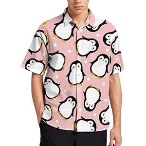 Schattig pinguïn Hawaiiaans shirt voor mannen, zomer, strand, casual korte mouwen, button-down shirts met zak