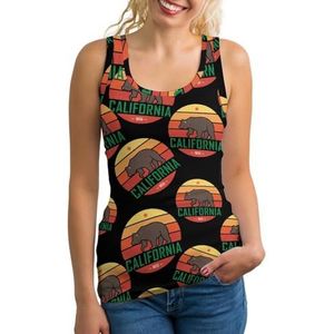 California Republic Bear Tanktop voor dames, mouwloos T-shirt, pullover, vest, atletisch, basic shirts, zomer, bedrukt