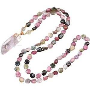 Natural White Quartz Tusk Point Pendant Rainbow Tourmaline Stone Beads Handmade Knot Mala Necklace Long 32 Inch (Color : 108 Prayer Beads)