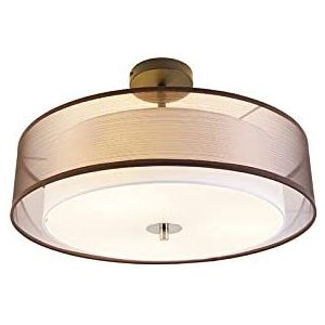 QAZQA - Moderne plafondlamp bruin met wit 50 cm 3-lichts - Drum Duo | Woonkamer | Slaapkamer | Keuken - Stof Cilinder - E27 Geschikt voor LED - Max. 3 x 40 Watt