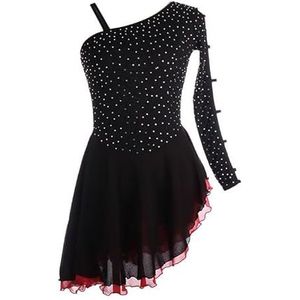 Nnnydjy Asymmetrische rok voor kunstschaatsen voor meisjes Wedstrijdjurk voor dames Ritmische gymnastiek kostuums Zwarte schaatskleding met hoge elasticiteit,zwart,11_13Years