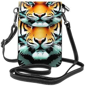 Little Fat Tiger Head Crossbody-tas met ritssluiting, schoudertas voor dames met kaartsleuf, afneembare schouderriem, 19,2 x 12,5 cm., Zwart, Eén maat