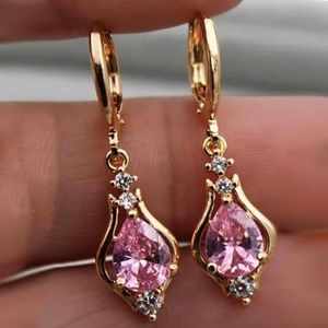 Teardrop vorm zirkoon Decor bengelen oorbellen luxe Japanse/Koreaanse stijl zinklegering 24K vergulde sieraden vrouwelijke Gift-roze