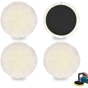 4 stuks lamswol polijstschijven, polijstpad 125 mm voor excentrische schuurmachines, microvezel polijstkappen, compatibel polijstopzetstuk, 125 mm polijstpads, voor auto, autokoplampen, kurkvloeren