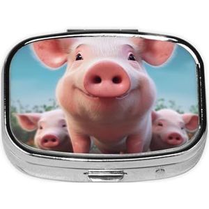 Kleine pillendoos draagbare pillendoosje 2 compartimenten metalen pillenhouder organizer schattige glimlachende pillendoos voor portemonnee zak