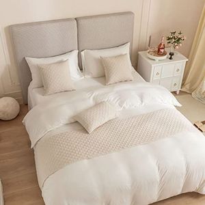 Beige beddenloper, ruitpatroon, bedsjaal, fluwelen beddengoed, hoes, decoratie, zachte beddenhanddoek, spreibescherming voor hotel, slaapkamer, bruiloft, 45 x 240 cm