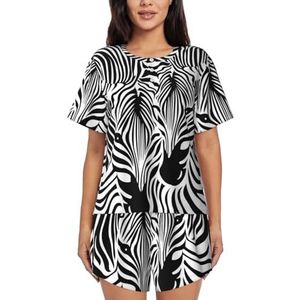RIVETECH Abstracte Dier Zebra Print Vrouwen Korte Mouwen Pyjama Set Pyjama Lounge Set Met Zakken,, Zwart, L